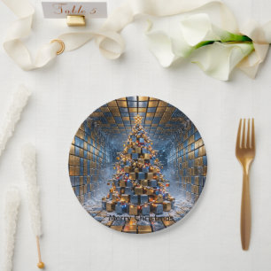 Luxury Gold Blue Molten Snowflake Christmas  Paper Plate
