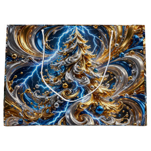 Luxury Gold Blue Molten Snowflake Large Gift Bag