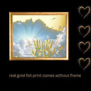 luxury gold blue sky clouds stairway heaven real foil prints