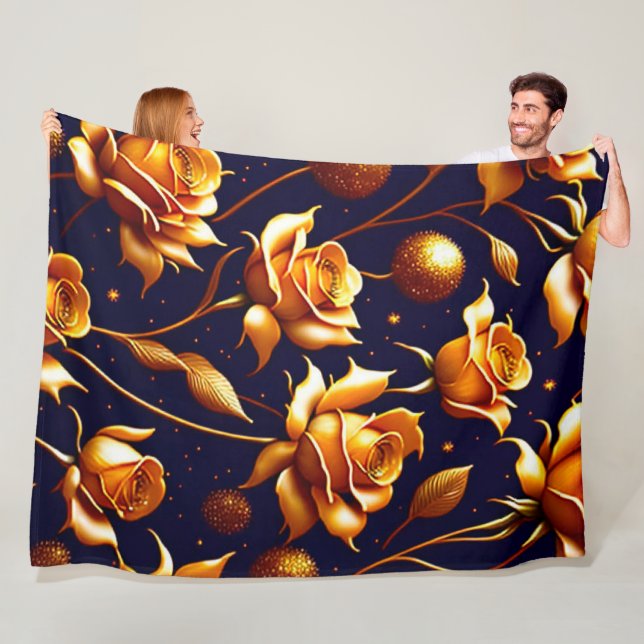 Luxury Gold Boho Rose Modern Collection Fleece Blanket (In Situ)