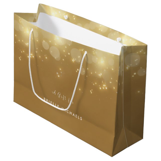 Luxury Gold Bokeh Sparkle Elegant Glow With Name Large Gift Bag (Front Angled)