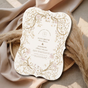 Luxury Gold Botanical Classic Wedding Invitation
