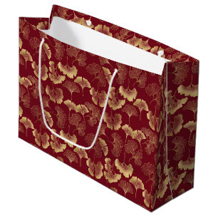 Luxury Gold Botanical in Red for Chic Style Large Gift Bag