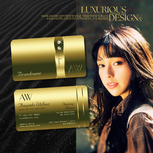 Luxury Gold Bright Shimmering Jewels and Monogram Business Card