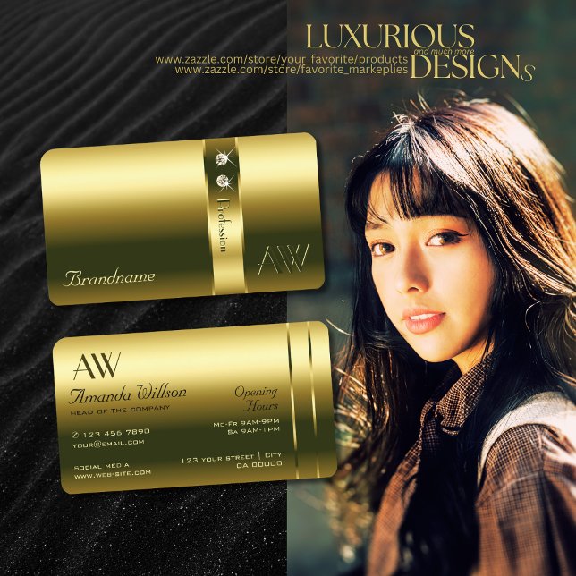 Luxury Gold Bright Shimmering Jewels and Monogram Business Card (Creator Uploaded)