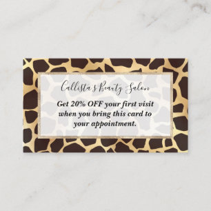 Luxury Gold Brown Giraffe Animal Print Pattern Discount Card