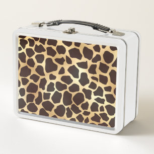 Luxury Gold Brown Giraffe Animal Print Pattern Metal Lunch Box
