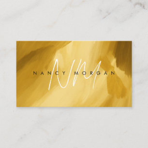 Luxury Gold Brush Strokes Monogram Initial Business Card