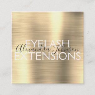 Luxury Gold Brushed Metal Eyelash Extensions Square Business Card