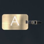 Luxury Gold Brushed Metal Monogram Name Initial Luggage Tag<br><div class="desc">Luxury Gold Brushed Metal Foil Monogram Name and Initial Luggage Tag. This bag tag is perfect for Back to School,  Work,  or Travelling.</div>