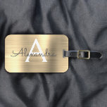 Luxury Gold Brushed Metal Monogram Name Initial Luggage Tag<br><div class="desc">Luxury Gold Brushed Metal Foil Monogram Name and Initial Luggage Tag. This bag tag is perfect for Back to School,  Work,  or Travelling.</div>