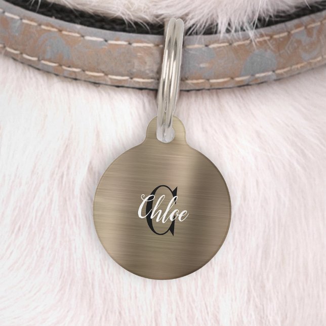 Luxury Gold Brushed Metal Monogram Pet Tag (Creator Uploaded)
