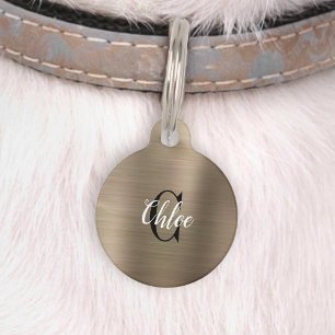 Luxury Gold Brushed Metal Monogram Pet Tag