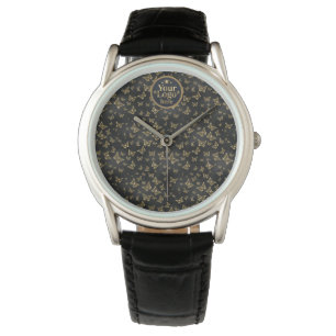 Luxury Gold Business Logo Elegant Navy Blue Custom Watch