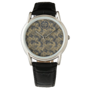 Luxury Gold Business Logo Elegant Navy Blue Custom Watch