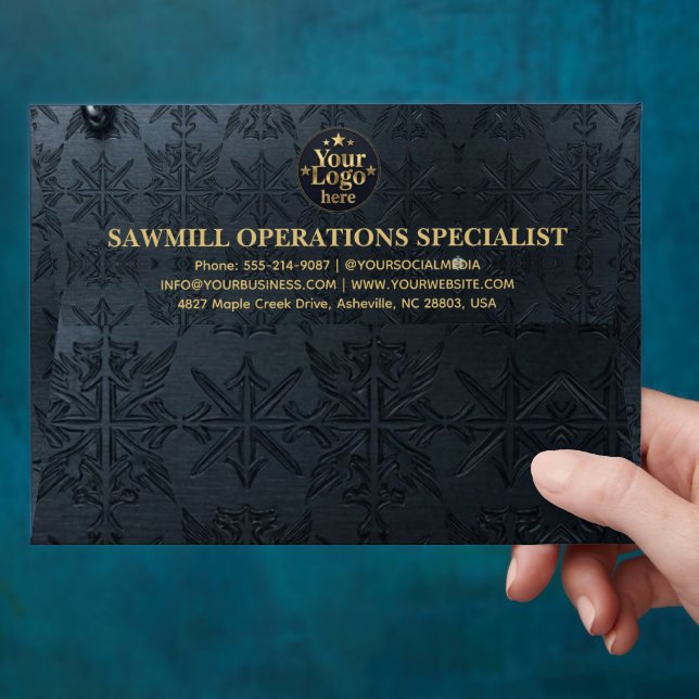 Luxury Gold Business Logo Return Address Navy Blue Envelope (Hand)