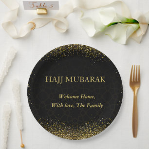 Luxury Gold Calligraphy Hajj Mubarak Paper Plates