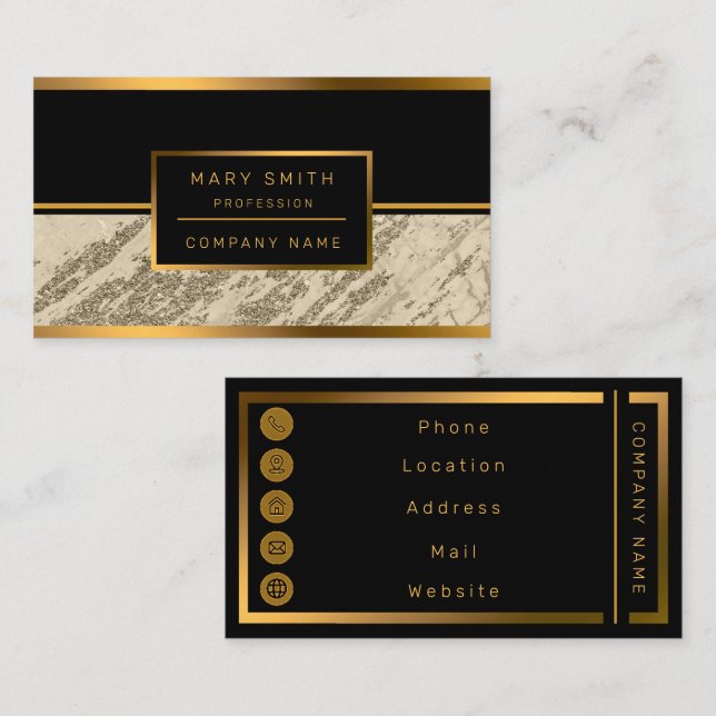 Luxury Gold Champagne Glitter Marble Customise Business Card (Front/Back)