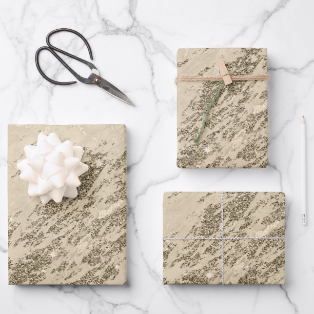 Luxury Gold Champagne Glitter Marble Customise Wrapping Paper Sheet (Front)