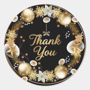 Luxury Gold Christmas Wreath Thank You Round Stick Classic Round Sticker