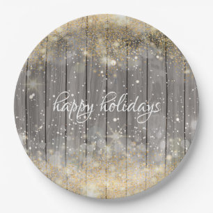Luxury gold confetti Christmas Party Paper Plate