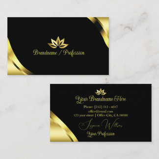 Luxury Gold Corners on Black with Pretty Petals Business Card