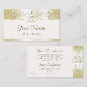 Luxury Gold Cream Ornate Sparkling Jewels Initials Business Card