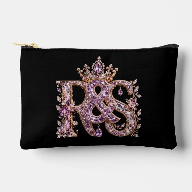 Luxury Gold & Crystal RS Monogram Accessory Pouch (Front)