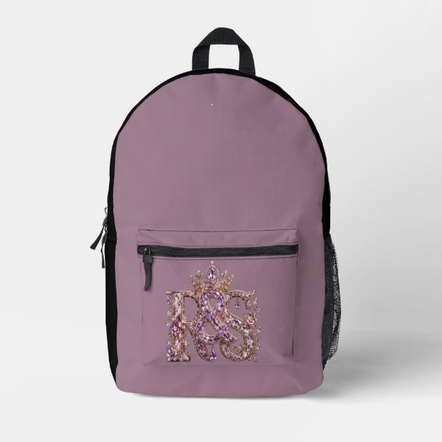 Luxury Gold & Crystal RS Monogram Printed Backpack (Front)