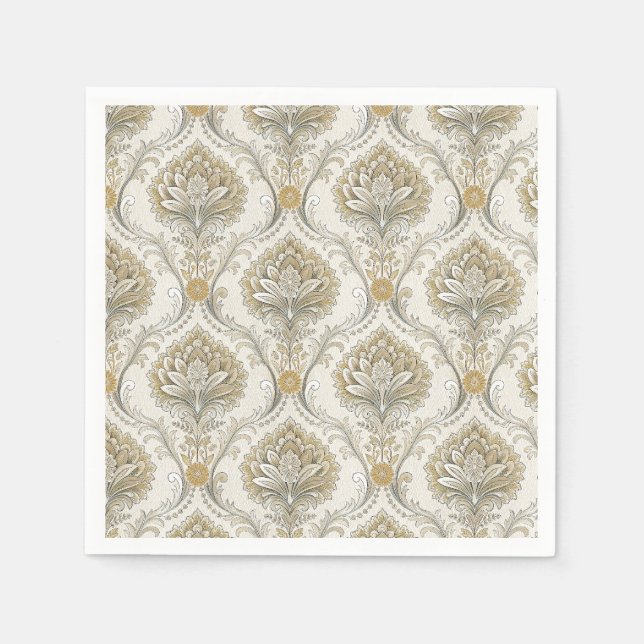 Luxury Gold Damask Seamless Floral Design Pattern Napkin (Front)