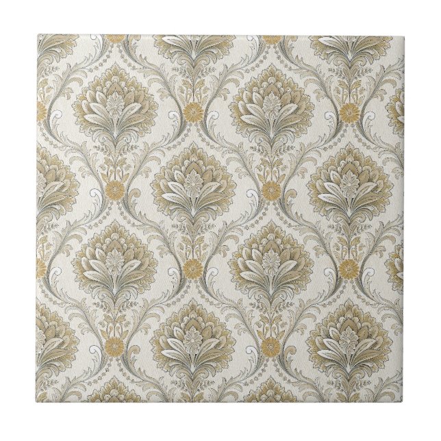 Luxury Gold Damask Seamless Floral Design Pattern Tile (Front)