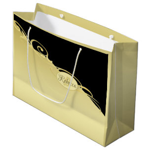 Luxury gold decorative on gold & black, Monogram,  Large Gift Bag
