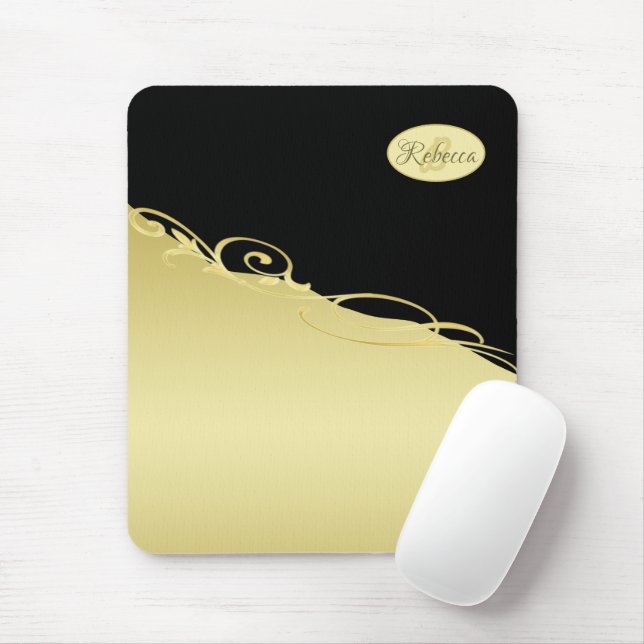 Luxury gold decorative on gold & black, Monogram Mouse Pad (With Mouse)