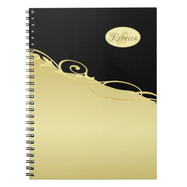 Luxury gold decorative on gold & black, Monogram Notebook (Front)