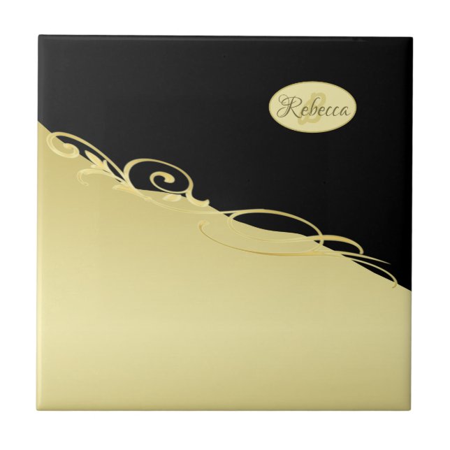 Luxury gold decorative on gold & black, Monogram Tile (Front)