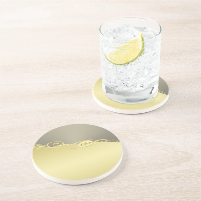 Luxury gold decorative on gold & silver, Monogram Coaster (Side)