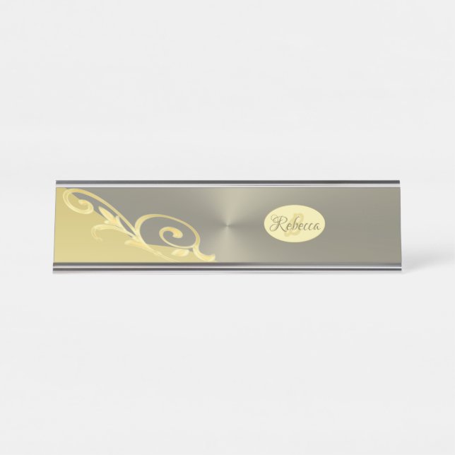 Luxury gold decorative on gold & silver, Monogram Desk Name Plate (Front)