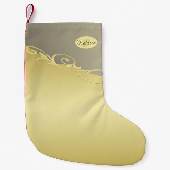 Luxury gold decorative on gold & silver, Monogram Small Christmas Stocking (Front)