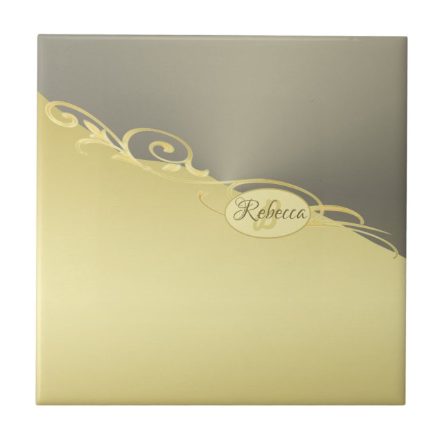 Luxury gold decorative on gold & silver, Monogram  Tile (Front)