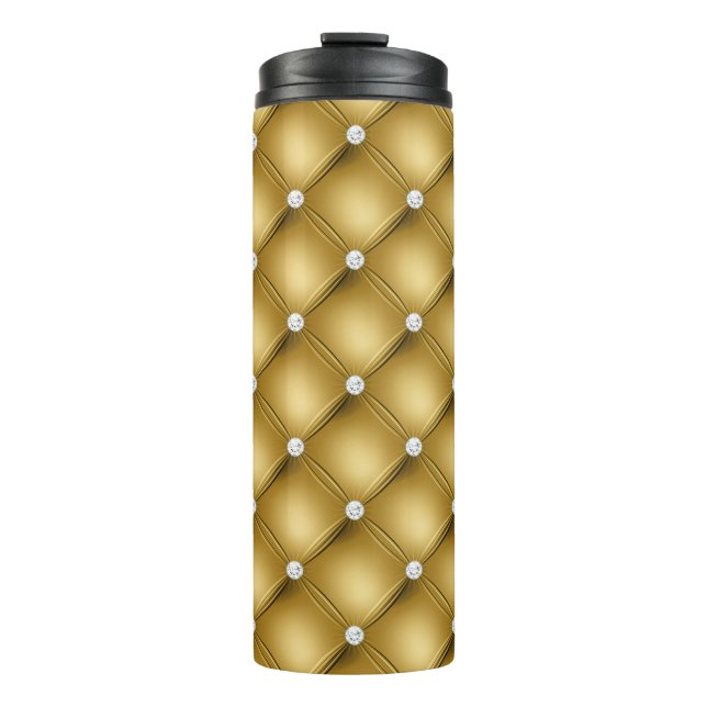 Luxury Gold Diamond Tufted Pattern Thermal Tumbler (Front)