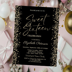 Luxury Gold Diamonds Fame Black Sweet 16 Invitation