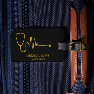 Luxury Gold ECG Wave EKG Line Medical Stethoscope Luggage Tag
