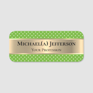 Luxury Gold & Elegant Bright Apple Green Polka Dot Name Tag