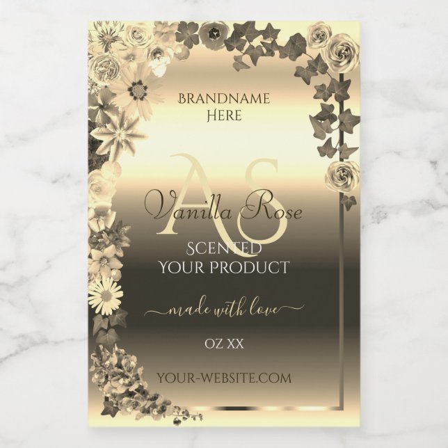 Luxury Gold Elegant Floral Product Labels Monogram (Single Label)