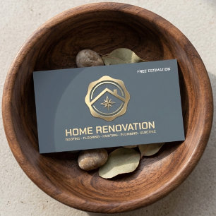 Luxury Gold Emblem Home Renovation Contractor Business Card