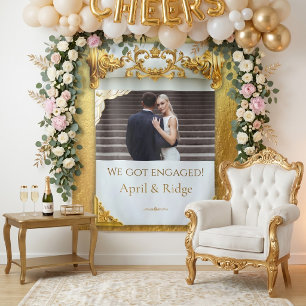Luxury Gold Engagement Party Backdrop Tapestry