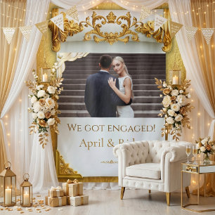 Luxury Gold Engagement Party Backdrop Tapestry