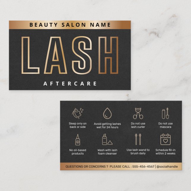 Luxury Gold Eyelash Extensions Lash Aftercare Card (Front/Back)