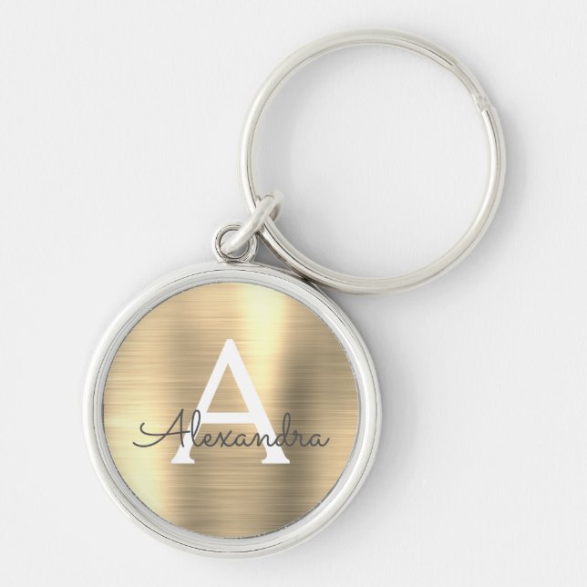 Luxury Gold Faux Stainless Steel Monogram Key Ring (Front)