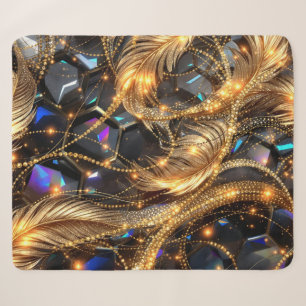Luxury Gold Feathers and Gemstone Sparkle Pattern Sherpa Blanket